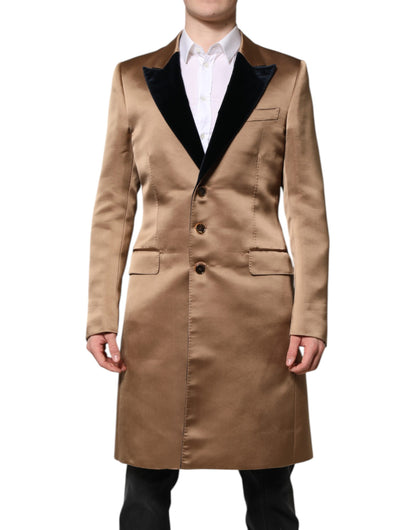 Dolce &amp; Gabbana Brown Silk Single Breasted Trench Coat Jacket