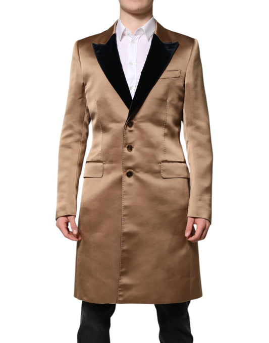 Dolce &amp; Gabbana Brown Silk Single Breasted Trench Coat Jacket