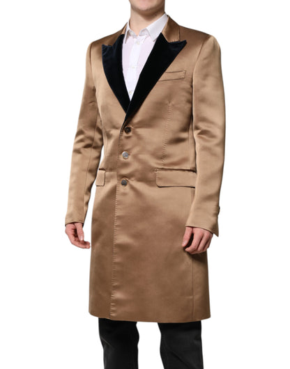 Dolce &amp; Gabbana Brown Silk Single Breasted Trench Coat Jacket