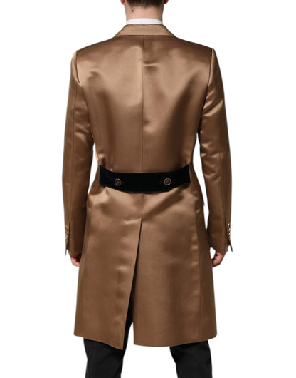 Dolce &amp; Gabbana Brown Silk Single Breasted Trench Coat Jacket