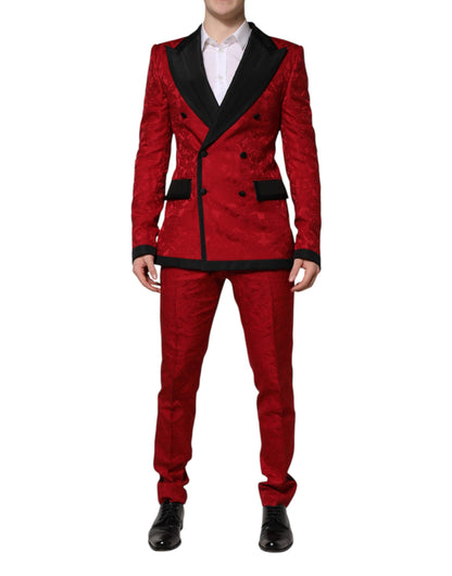 Costume croisé 2 pièces Dolce &amp; Gabbana en jacquard floral rouge