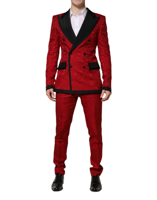 Costume croisé 2 pièces Dolce &amp; Gabbana en jacquard floral rouge