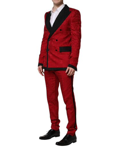 Costume croisé 2 pièces Dolce &amp; Gabbana en jacquard floral rouge