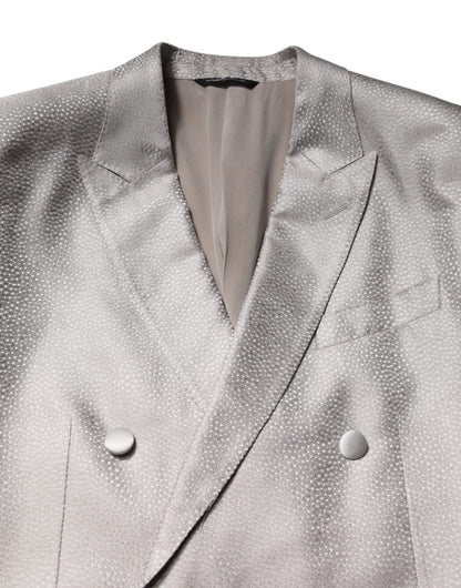 Costume 2 pièces Dolce &amp; Gabbana en soie jacquard gris clair à pois
