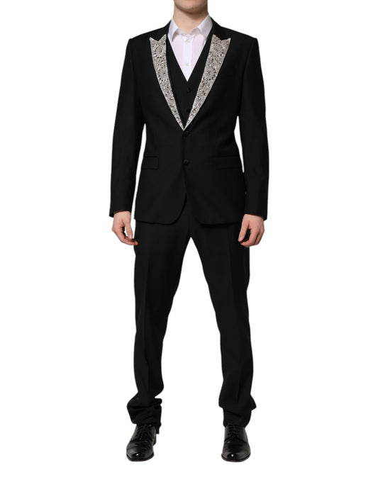 Costume 3 pièces Dolce &amp; Gabbana noir MARTINI orné de cristaux