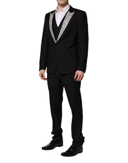 Costume 3 pièces Dolce &amp; Gabbana noir MARTINI orné de cristaux