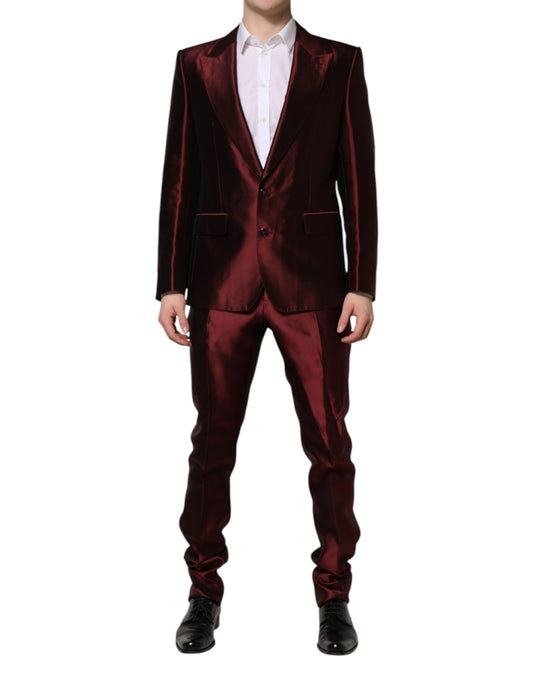 Costume 2 pièces simple boutonnage en soie bordeaux Dolce &amp; Gabbana