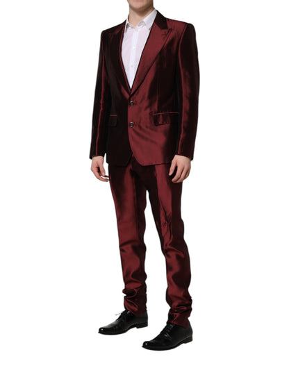 Costume 2 pièces simple boutonnage en soie bordeaux Dolce &amp; Gabbana
