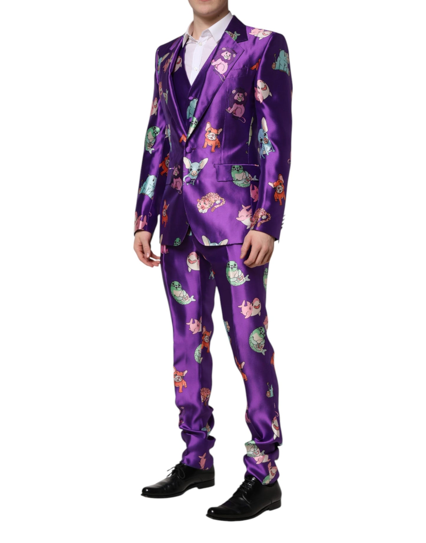 Costume 3 pièces Dolce &amp; Gabbana en soie violette à imprimé animal
