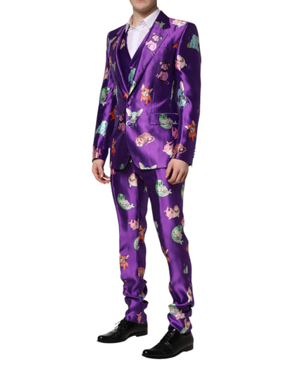 Costume 3 pièces Dolce &amp; Gabbana en soie violette à imprimé animal
