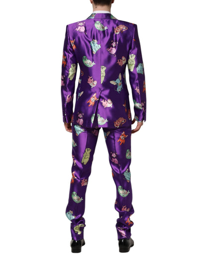 Costume 3 pièces Dolce &amp; Gabbana en soie violette à imprimé animal