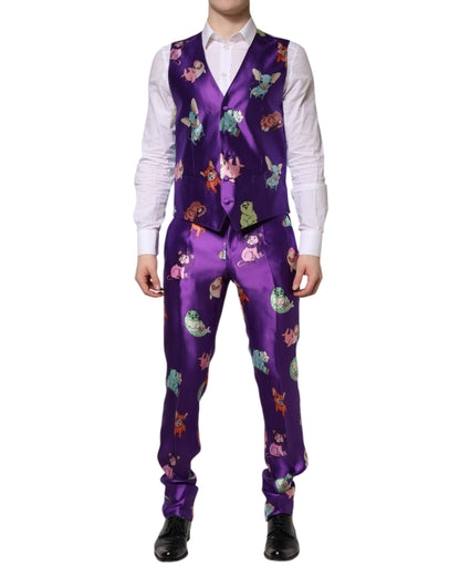 Costume 3 pièces Dolce &amp; Gabbana en soie violette à imprimé animal