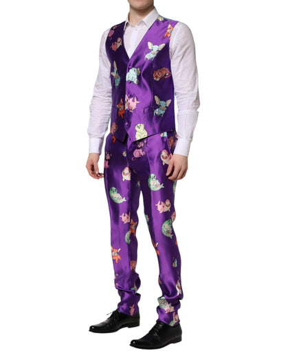 Costume 3 pièces Dolce &amp; Gabbana en soie violette à imprimé animal