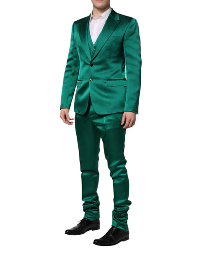 Costume 3 pièces en soie verte Dolce &amp; Gabbana à boutonnage simple