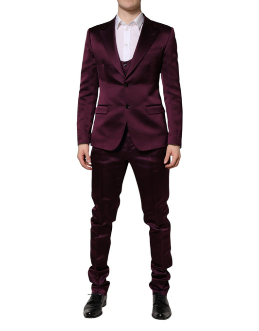 Costume 3 pièces en soie violet foncé Dolce &amp; Gabbana à boutonnage simple
