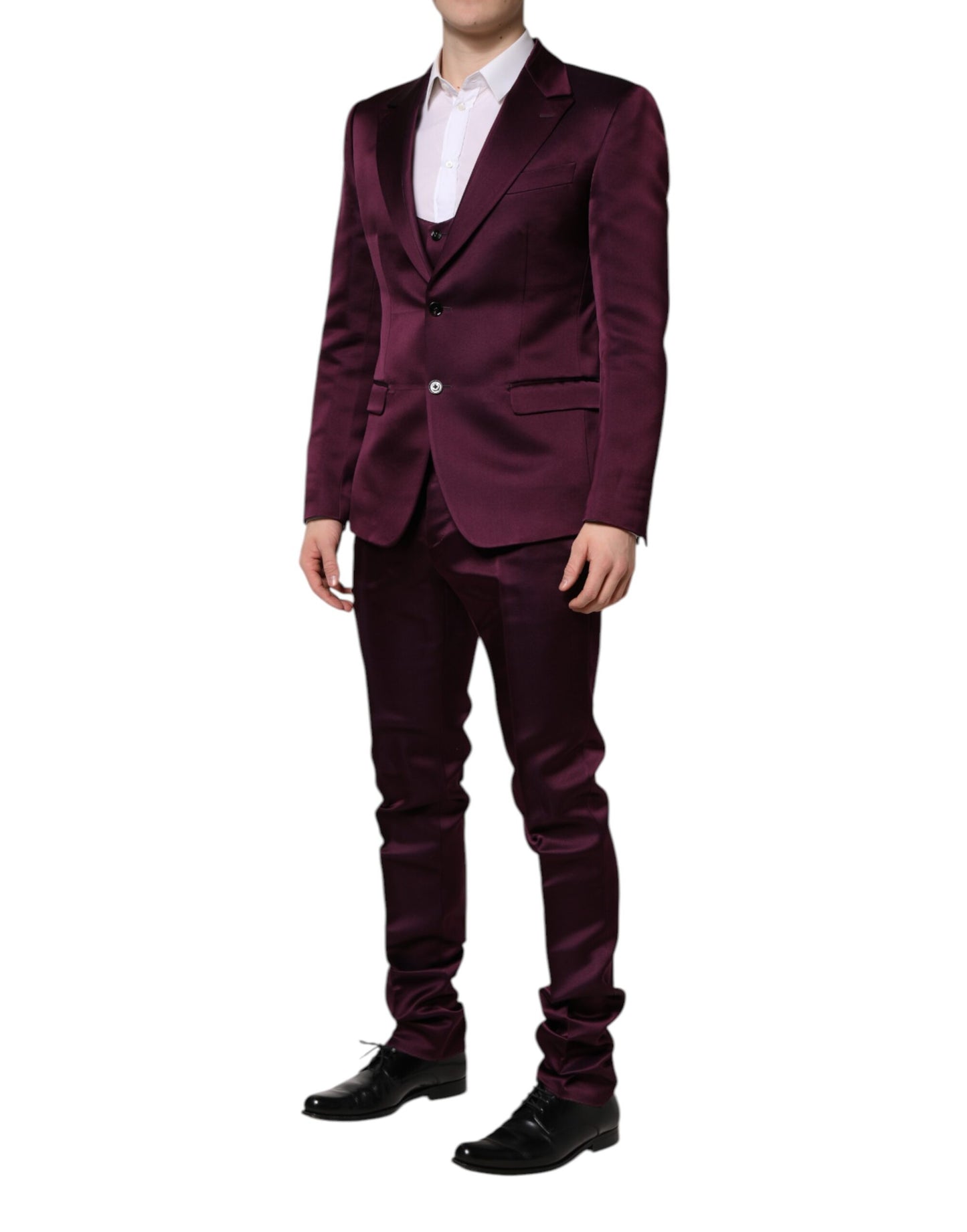 Costume 3 pièces en soie violet foncé Dolce &amp; Gabbana à boutonnage simple