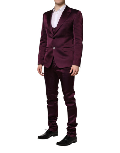 Costume 3 pièces en soie violet foncé Dolce &amp; Gabbana à boutonnage simple