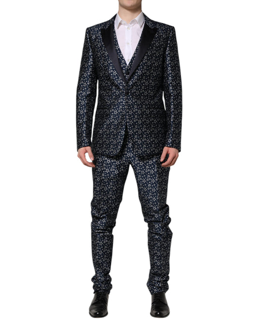 Costume 3 pièces Dolce &amp; Gabbana bleu MARTINI Star Jacquard