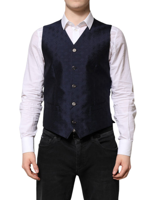 Gilet habillé en laine bleu foncé avec logo Dolce &amp; Gabbana pour homme