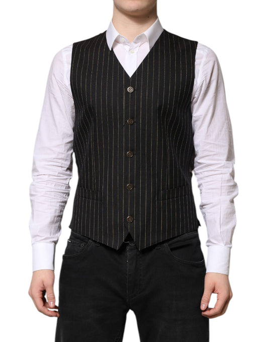 Gilet habillé en laine à rayures noires Dolce &amp; Gabbana pour homme
