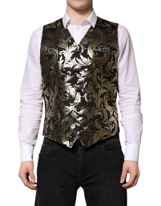 Gilet habillé en jacquard noir et or Dolce &amp; Gabbana pour homme