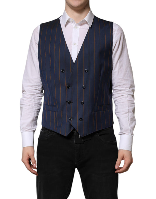 Gilet habillé en laine à rayures bleues Dolce &amp; Gabbana pour homme