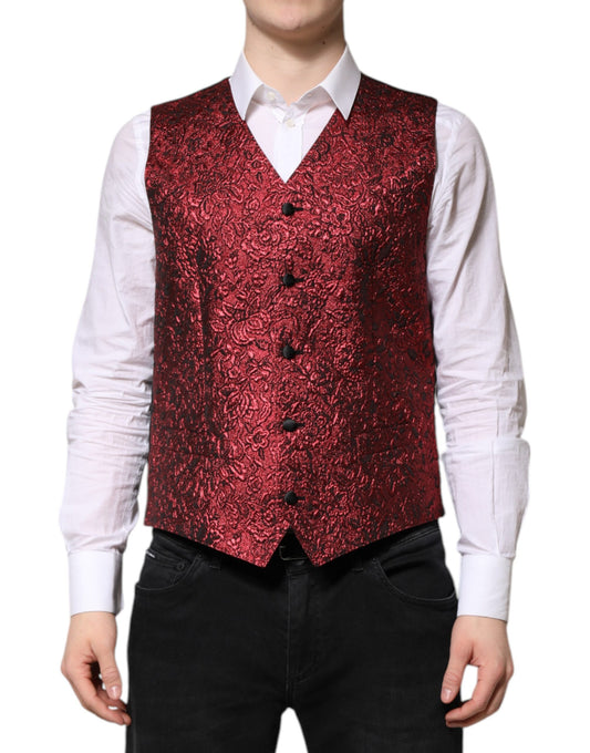 Gilet habillé en brocart floral rouge Dolce &amp; Gabbana pour homme