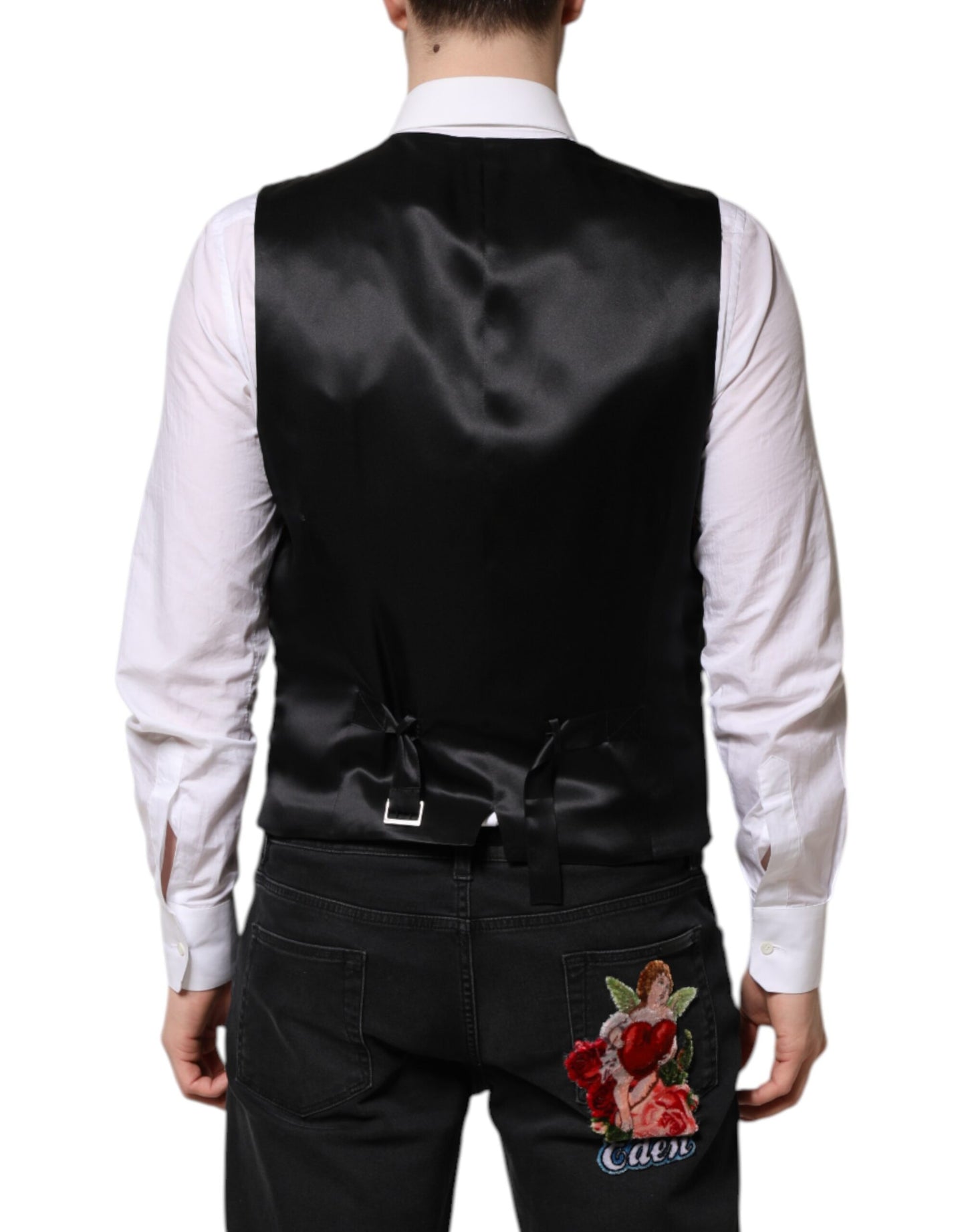 Gilet habillé en brocart floral rouge Dolce &amp; Gabbana pour homme