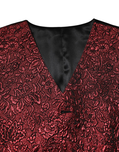 Gilet habillé en brocart floral rouge Dolce &amp; Gabbana pour homme