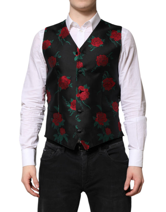 Gilet habillé en brocart floral rouge Dolce &amp; Gabbana pour homme