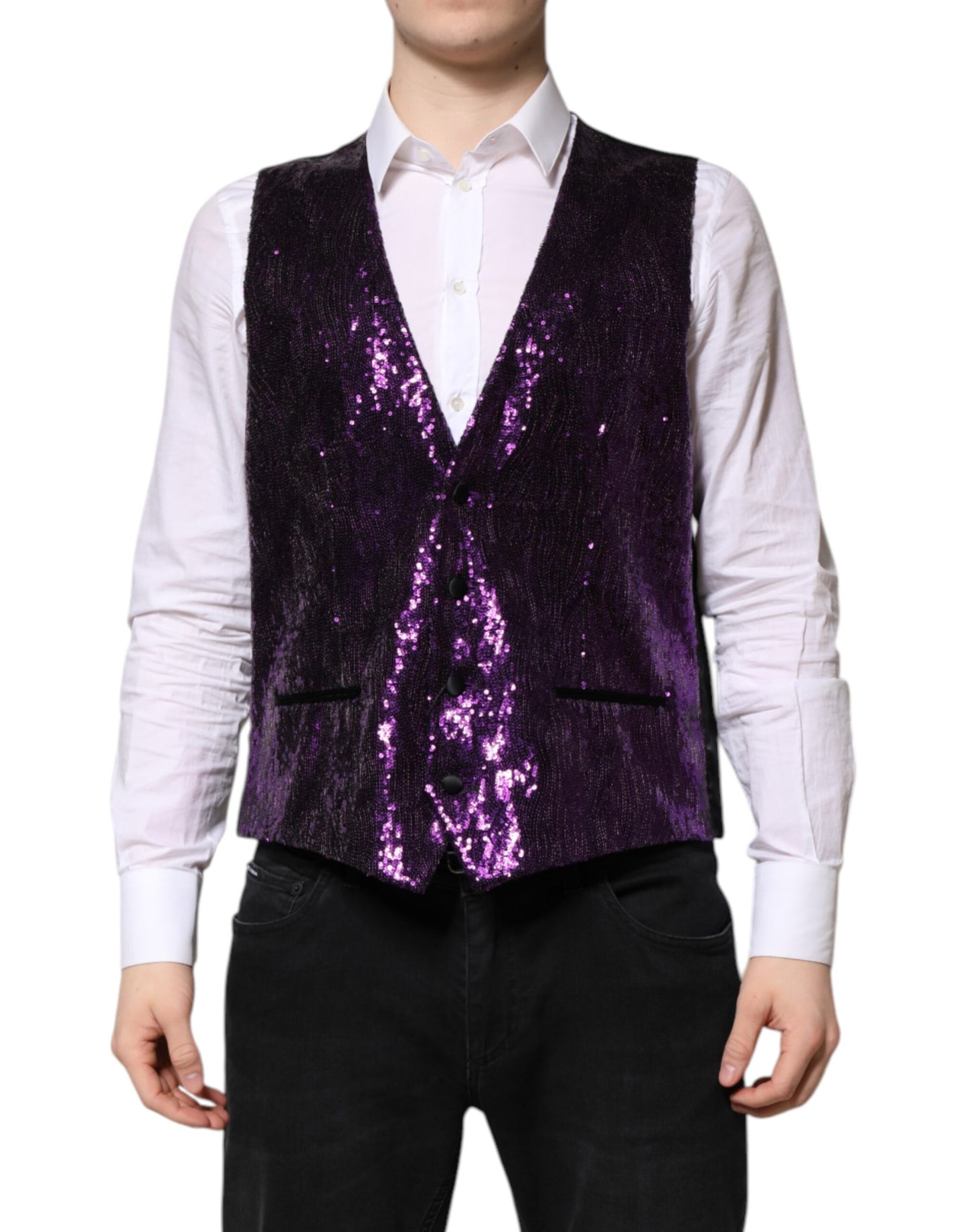 Dolce &amp; Gabbana Robe à paillettes violettes Gilet de cérémonie Gilet