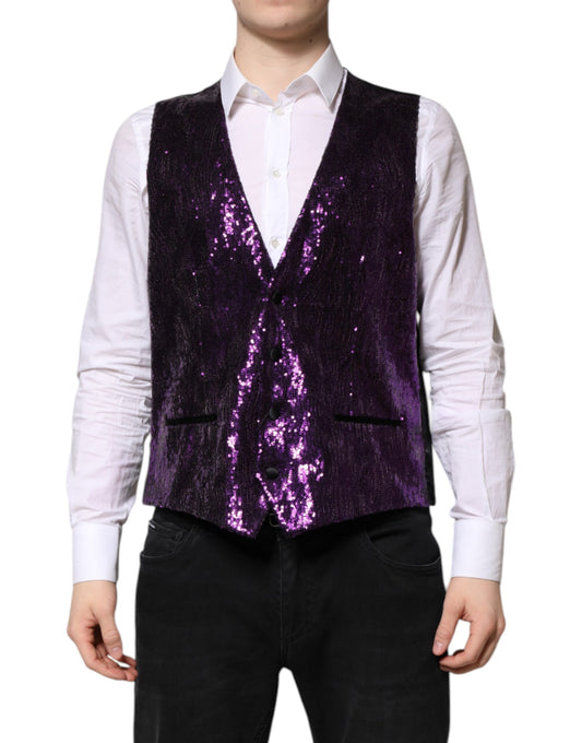 Dolce &amp; Gabbana Robe à paillettes violettes Gilet de cérémonie Gilet