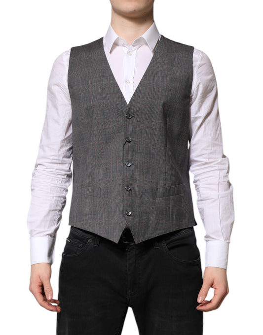 Gilet de costume en laine à carreaux gris Dolce &amp; Gabbana