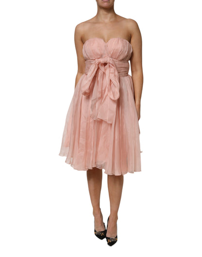 Dolce & Gabbana Pink Silk Chiffon A-line Pleated Midi Dress by Dolce & Gabbana