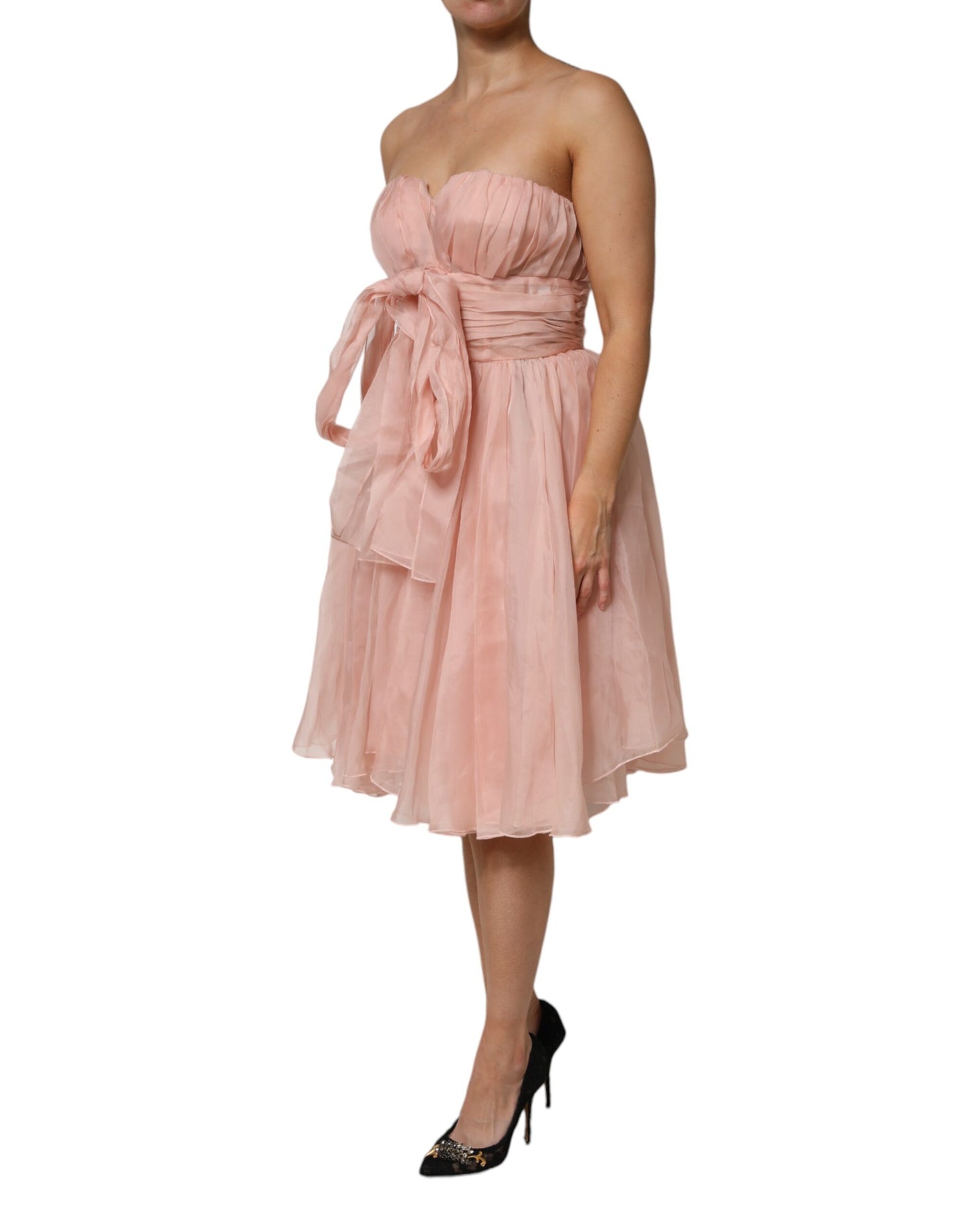Dolce & Gabbana Pink Silk Chiffon A-line Pleated Midi Dress by Dolce & Gabbana