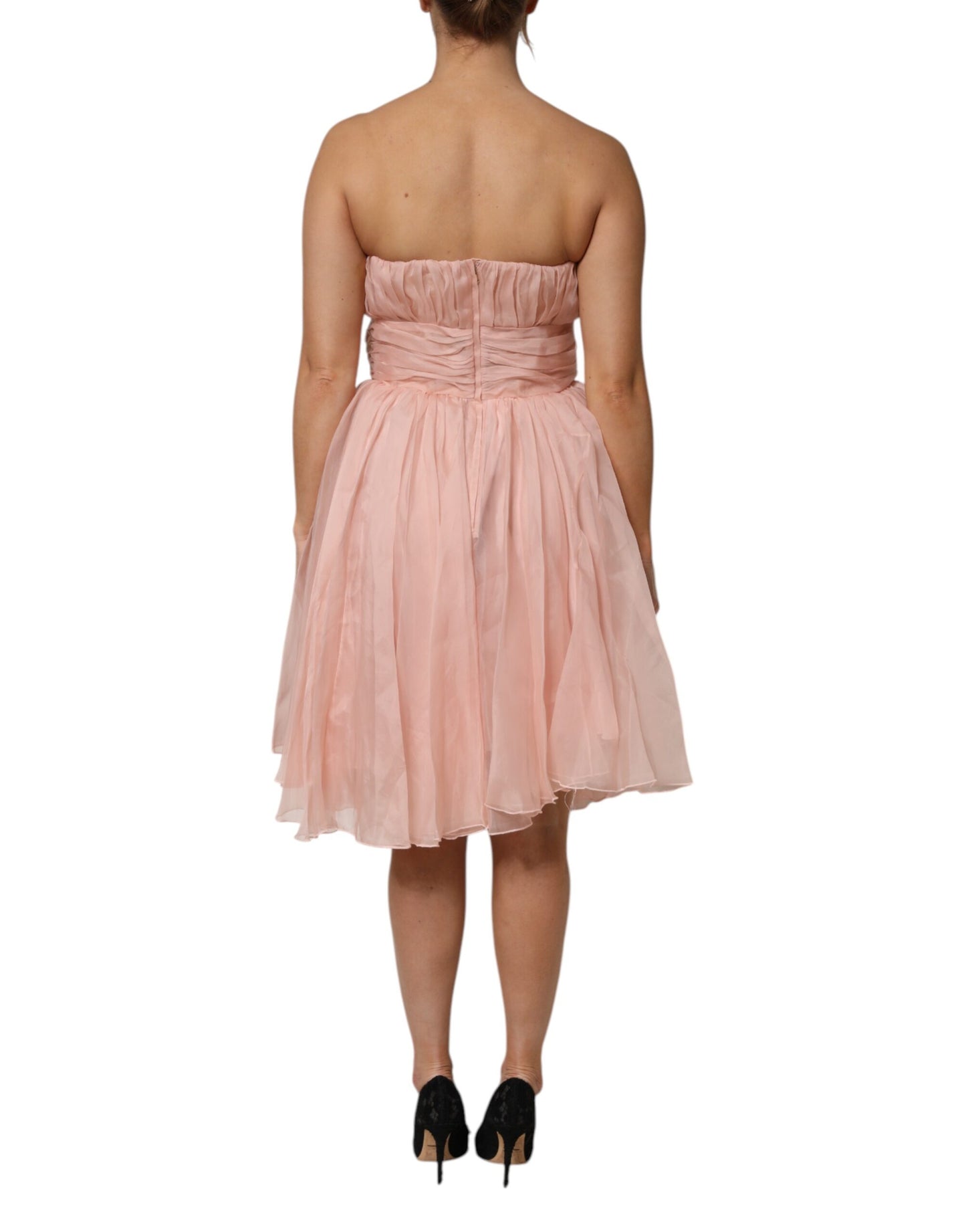 Dolce & Gabbana Pink Silk Chiffon A-line Pleated Midi Dress by Dolce & Gabbana