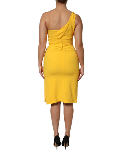 Dolce & Gabbana Yellow One Shoulder Side Slit Midi Dress by Dolce & Gabbana