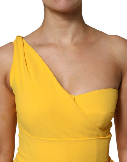 Dolce & Gabbana Yellow One Shoulder Side Slit Midi Dress by Dolce & Gabbana