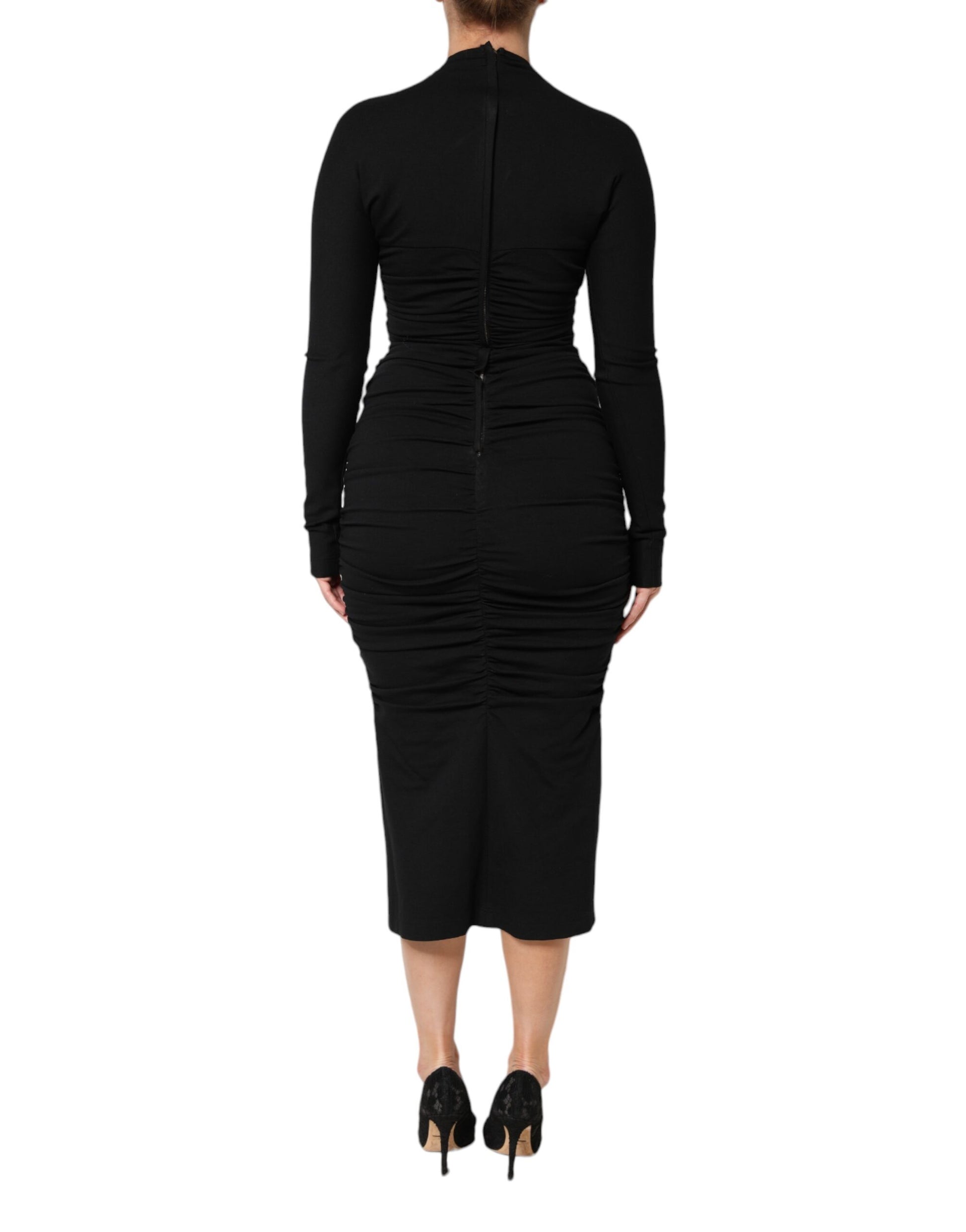 Dolce & Gabbana Black Long Sleeves Sheath Midi Dress by Dolce & Gabbana