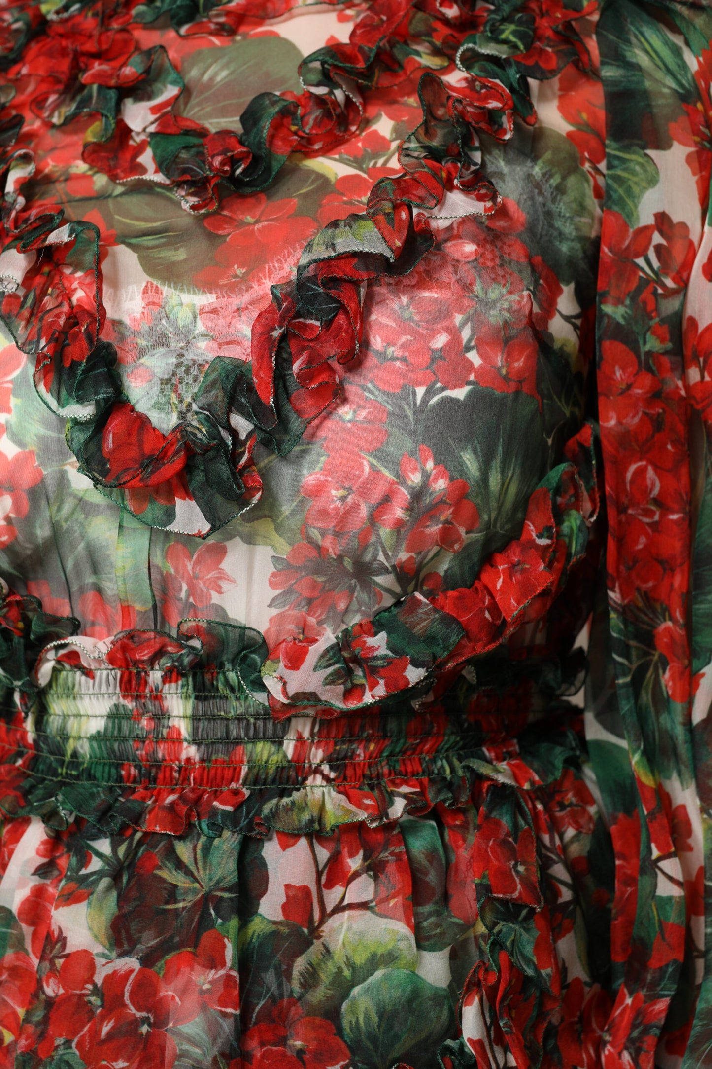 Dolce & Gabbana Multicolor Ruffle Floral Long Sleeves Dress by Dolce & Gabbana