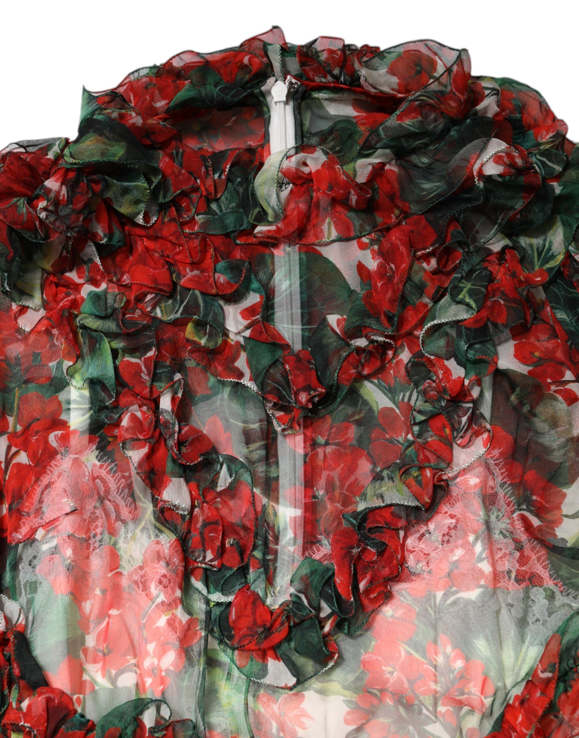 Dolce & Gabbana Multicolor Ruffle Floral Long Sleeves Dress by Dolce & Gabbana