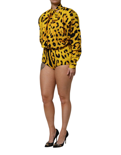 Dolce & Gabbana Yellow Leopard Long Sleeves Jumpsuit Dress by Dolce & Gabbana