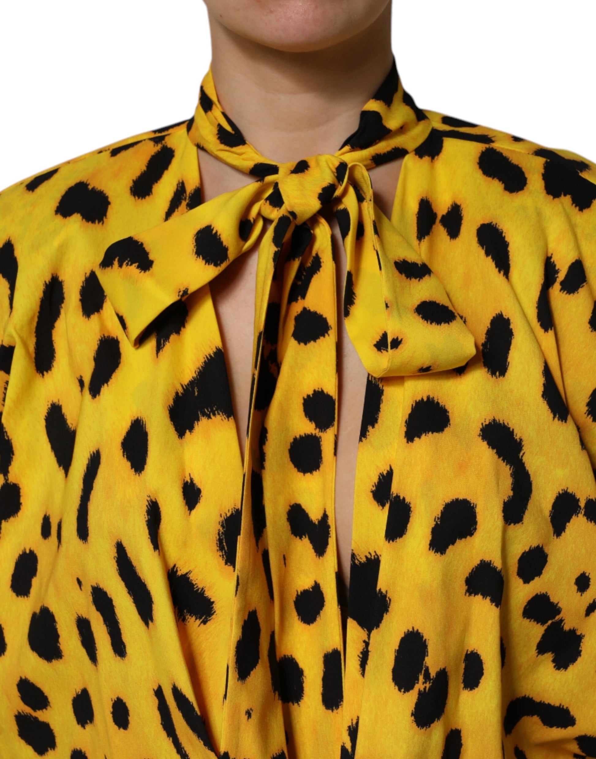 Dolce & Gabbana Yellow Leopard Long Sleeves Jumpsuit Dress by Dolce & Gabbana