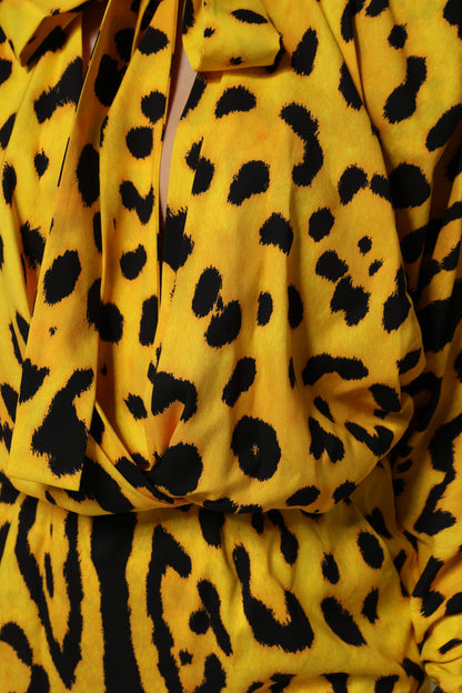 Dolce & Gabbana Yellow Leopard Long Sleeves Jumpsuit Dress by Dolce & Gabbana