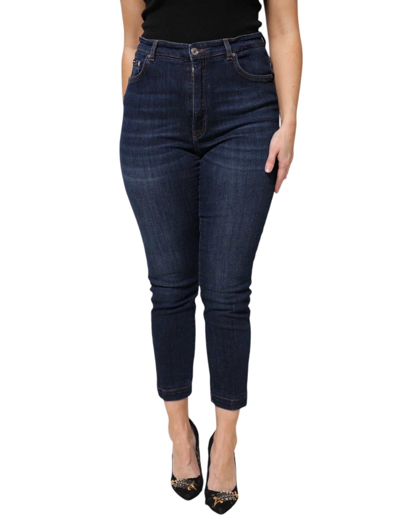 Dolce & Gabbana Blue Cotton High Waisted Cropped Denim Jeans by Dolce & Gabbana