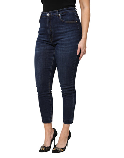 Dolce & Gabbana Blue Cotton High Waisted Cropped Denim Jeans by Dolce & Gabbana
