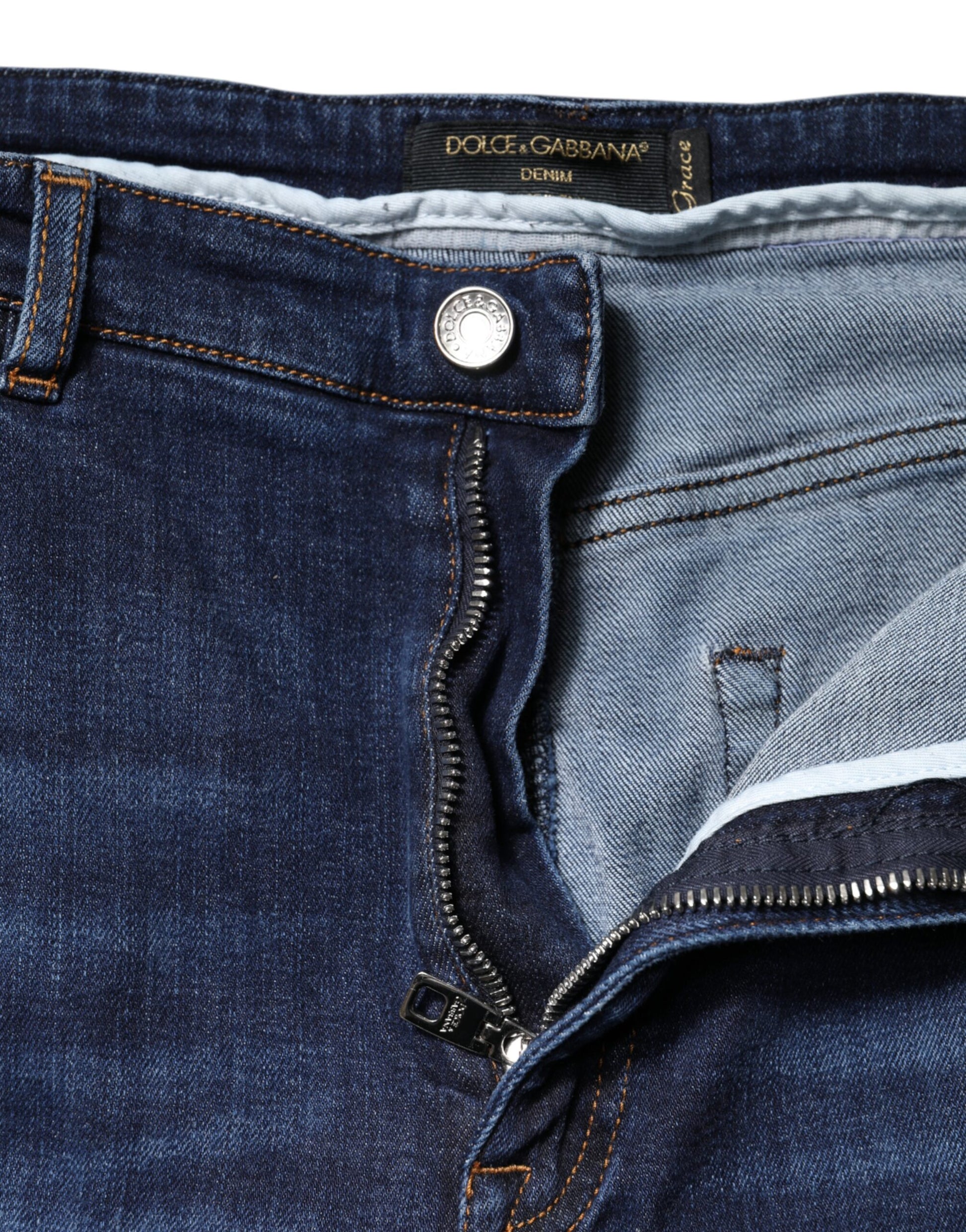 Dolce & Gabbana Blue Cotton High Waisted Cropped Denim Jeans by Dolce & Gabbana