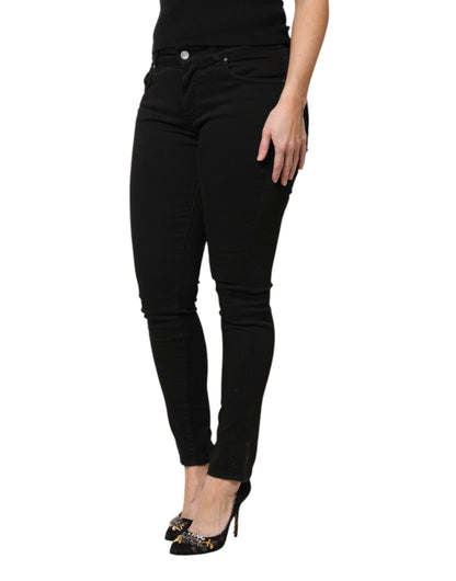 Dolce & Gabbana Black Cotton Logo Mid Waist Skinny Denim Jeans by Dolce & Gabbana