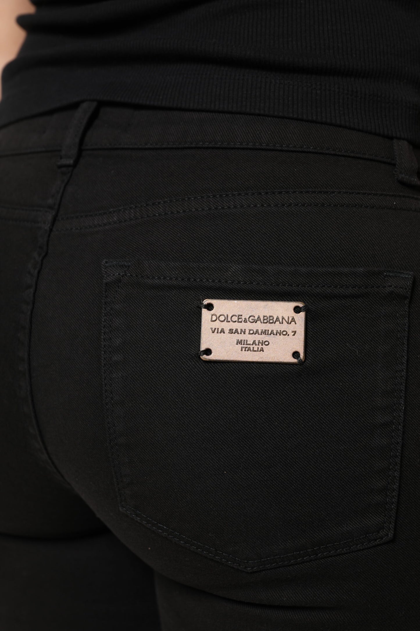 Dolce & Gabbana Black Cotton Logo Mid Waist Skinny Denim Jeans by Dolce & Gabbana