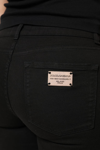 Dolce & Gabbana Black Cotton Logo Mid Waist Skinny Denim Jeans by Dolce & Gabbana